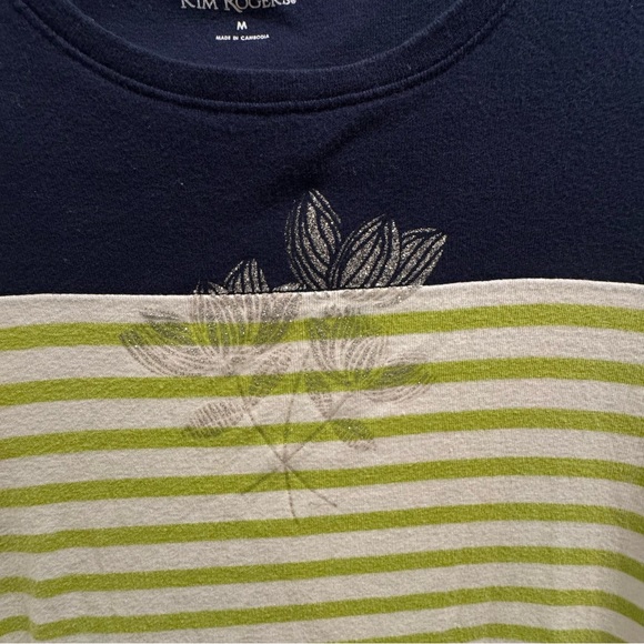 Kim Rogers Women’s Navy & Green Striped Knit Top | Size M - Picture 4 of 6